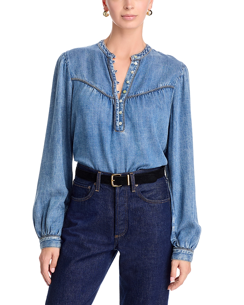 Rails Womens Blue Stone Sunna Puffed-shoulders Woven Blouse In Blue