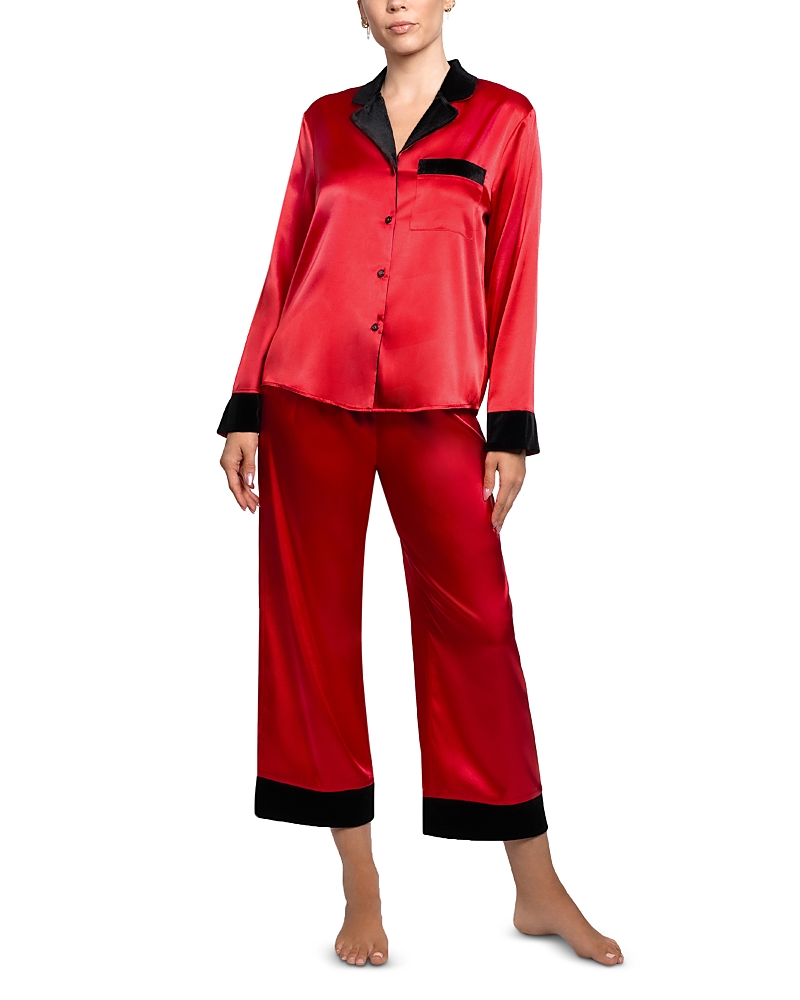 In Bloom By Jonquil Velvet Trim Satin Pajama Set In Red