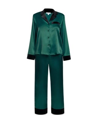 Velvet Trim Satin Pajama Set