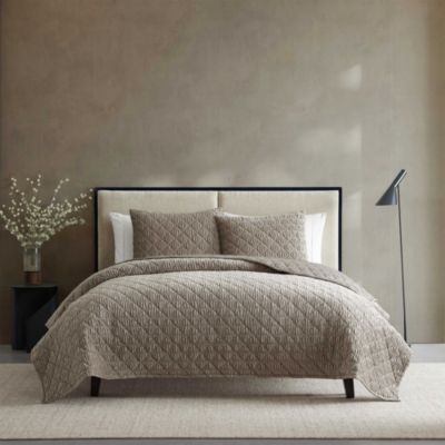 Solid Crushed Velvet 3 Piece Quilt Set, Full/Queen