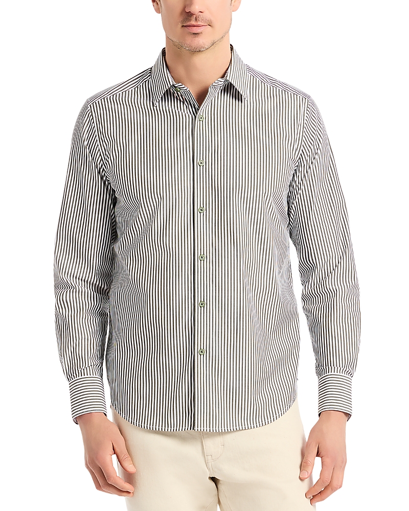 Robert Graham Greenwich Pinstripe Stretch Cotton Button-up Shirt In Gray