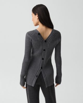 Wool Long Sleeve Open Back Cardigan