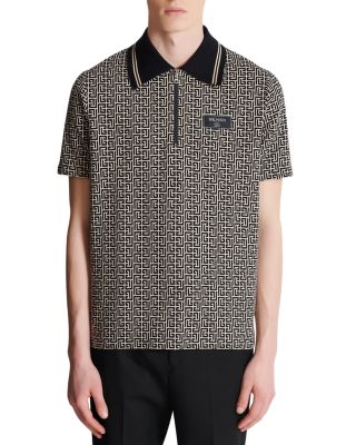 Monogram Print Zip Polo