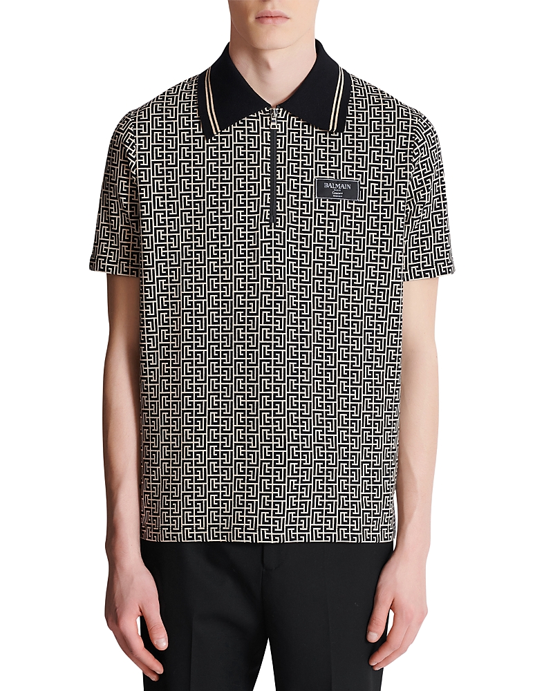 Balmain Pb Labyrinth Jacquard Polo Shirt In Black