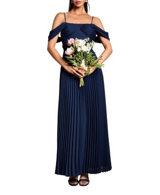 Bardot Pleated Maxi Bridesmaid Dress