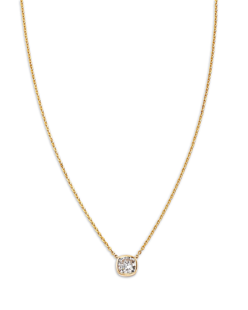 Bloomingdale's Fine Collection Luxe Collection Certified Lab Grown Diamond Cushion Bezel Solitaire Pendant Necklace in 14K Yellow Gold, 1.5 tcw
