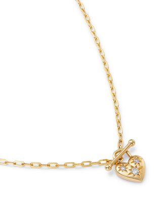 14K Yellow Gold Lab Grown Diamond Heart Toggle Pendant Necklace, 18"