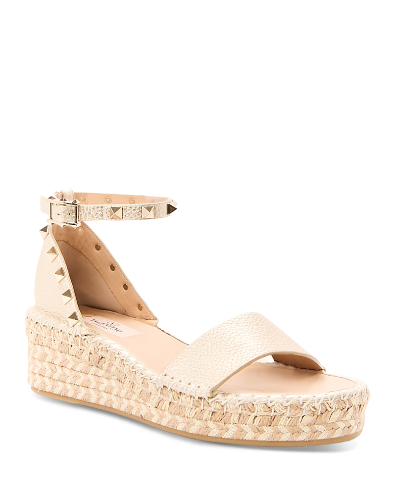 Valentino Garavani Women's Rockstud Flatform Ankle-Strap Espadrille Sandals