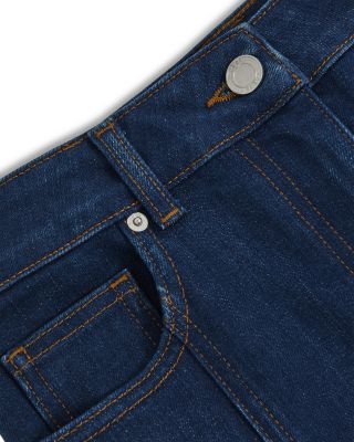 June Petite Mid Rise Flare Pin Stitch Jeans in Blue