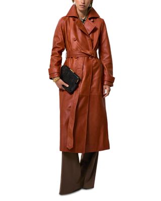 Reiss Leather Trench Coat In Brown