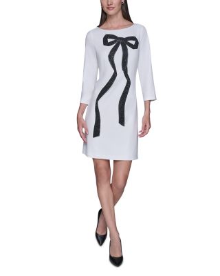 Scuba Crepe Bow Embellished Sheath Dress