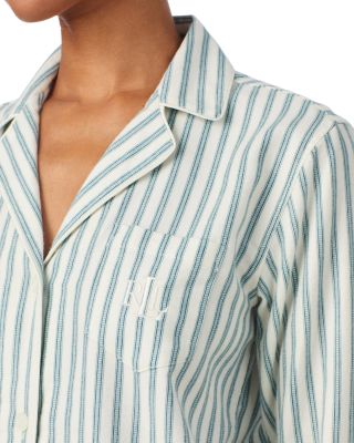 Woven Stripe Notch Collar Long Pajama Set