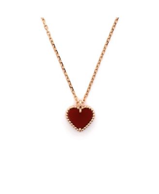 Sweet Alhambra Heart Pendant Necklace 18K Rose Gold and Carnelian, 15 - 15.75"