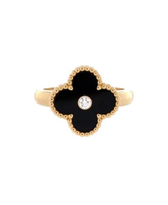  Vintage Alhambra Ring 18K Gold with Onyx and Diamond