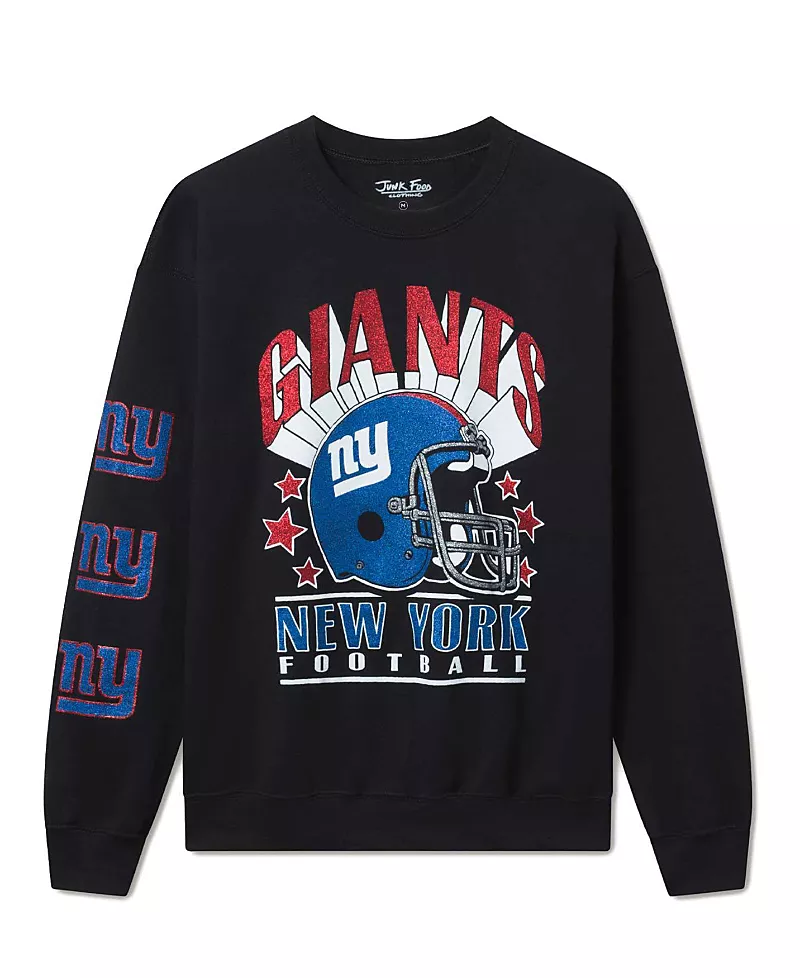 Junk Food Clothing Unisex Nfl New York Giants Glitter Helmet Flea Market Crew Fleece Sweatshirt