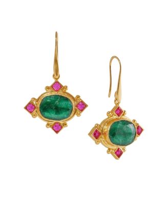 Raina Emerald and Pink Crystal Drop Earrings
