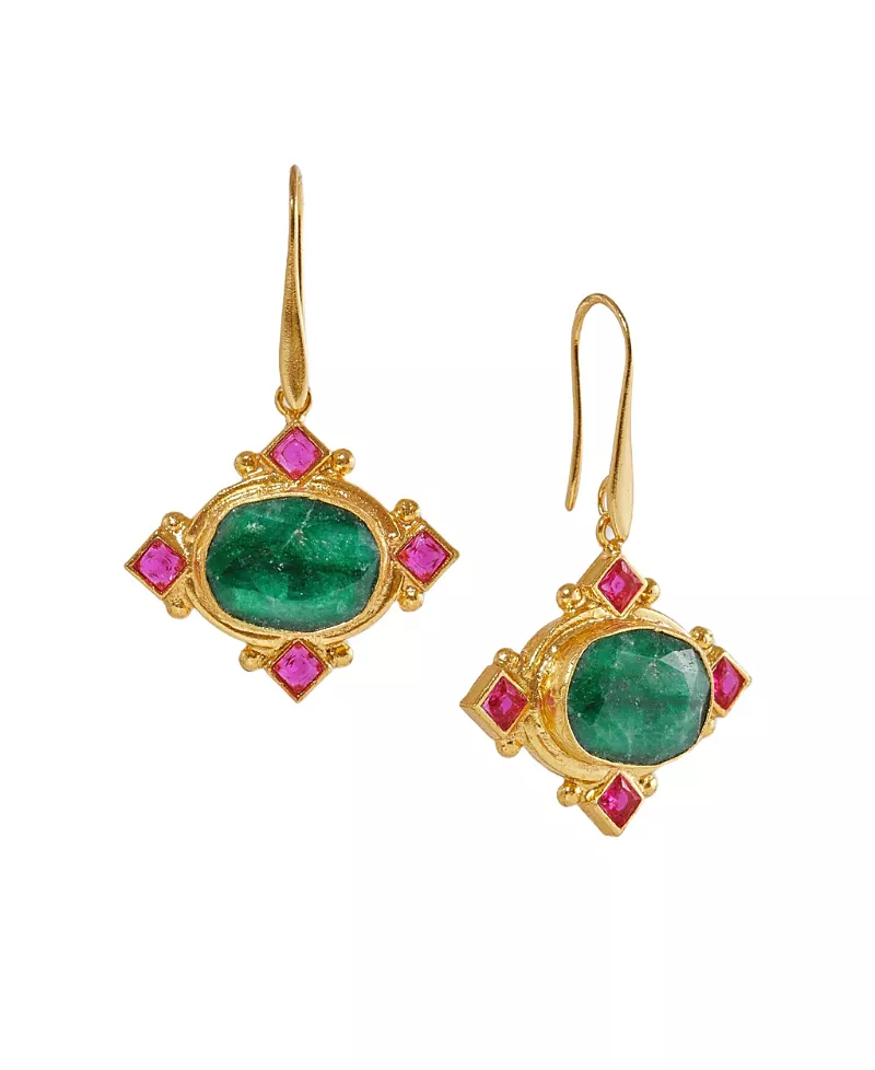 Ottoman Hands Raina Emerald and Pink Crystal Drop Earrings