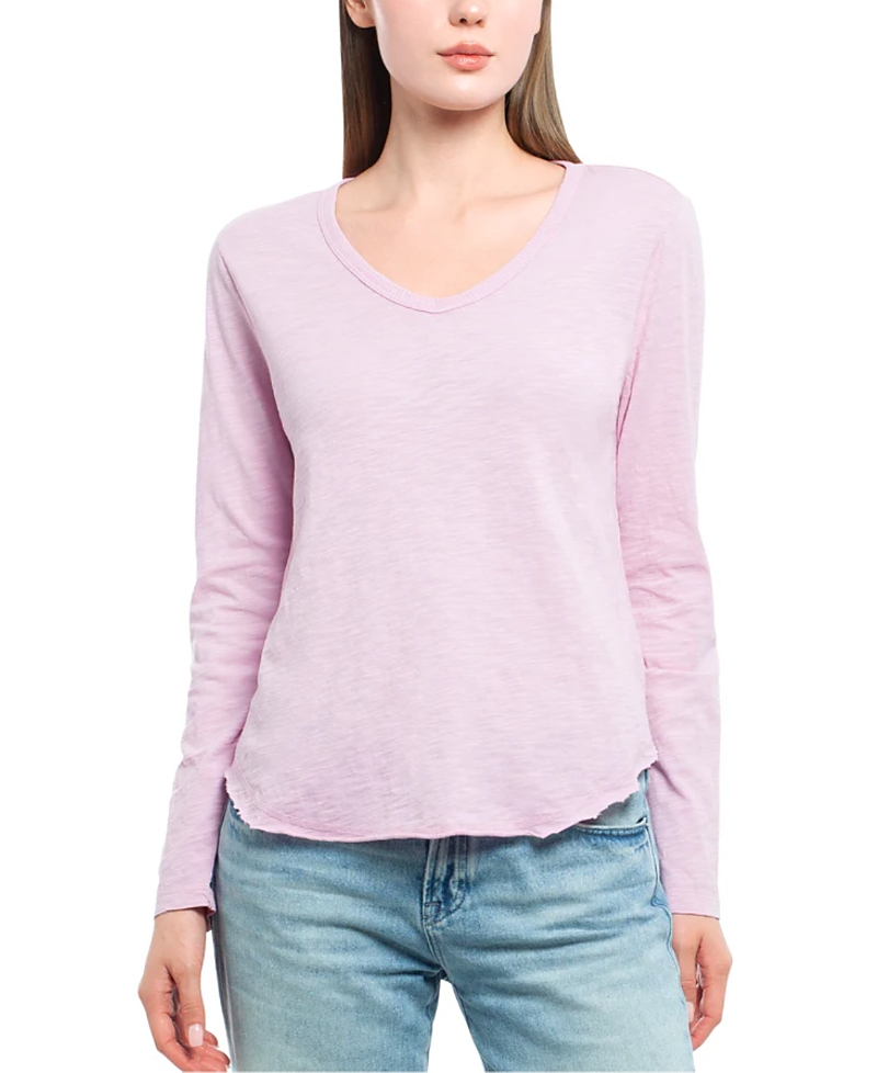 Wilt Clothing Long Sleeve Raw Hem Shirttail Tee In Pink