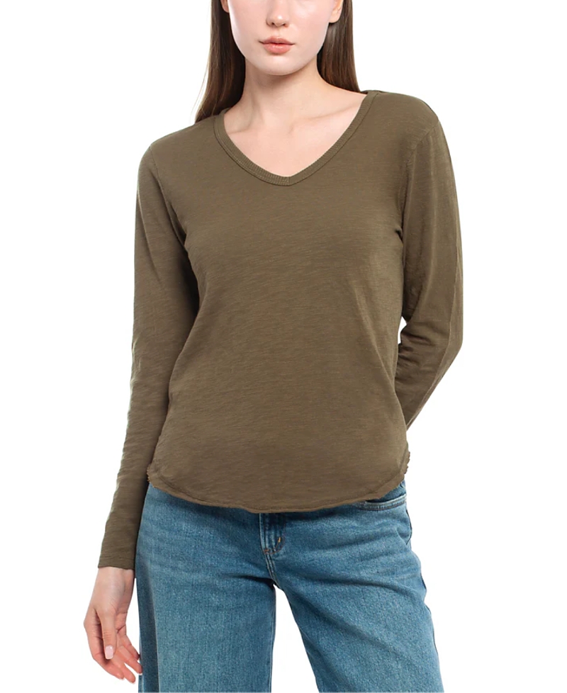 Wilt Clothing Long Sleeve Raw Hem Shirttail Tee In Green