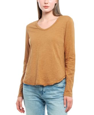  Long Sleeve Raw Hem Shirttail Tee