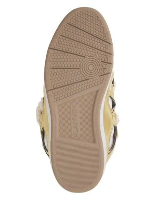  Men&#39;s Curb Metallic Leather Sneakers With Mesh Laces