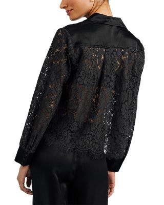 Lace Contrast Button Down Shirt