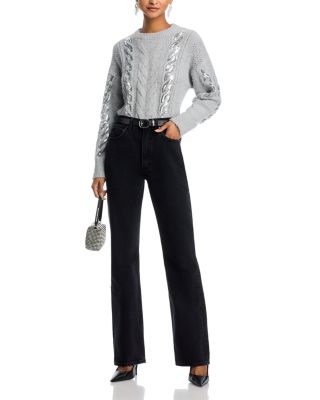 Oversized Sequin Cable Knit Crewneck Sweater - Exclusive