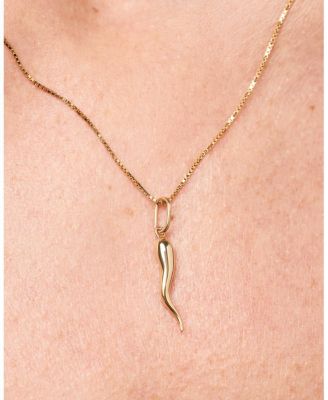  Solid Yellow Gold Italian Horn Charm Necklace