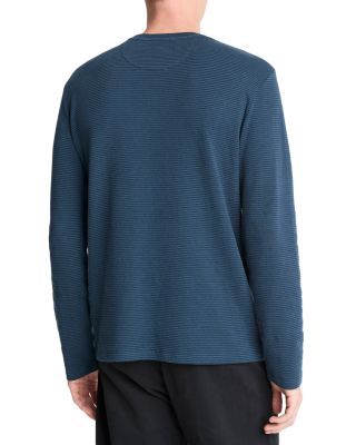 Striped Double Knit Long Sleeved Crewneck Tee