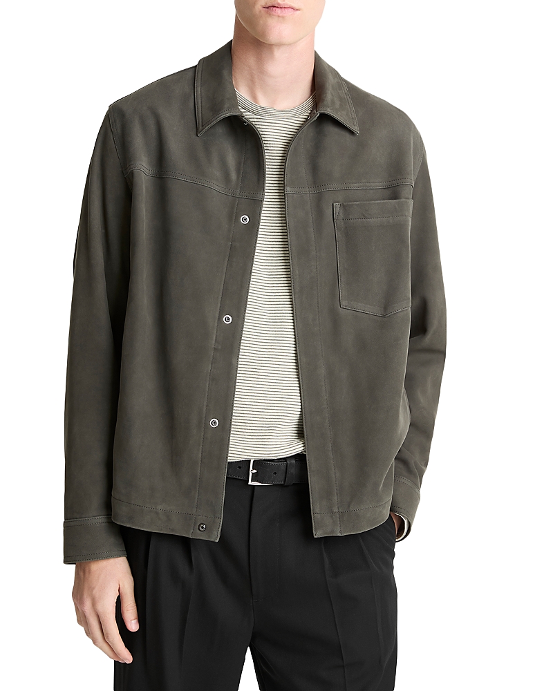 Vince Modern Lambskin Trucker Jacket In Gray