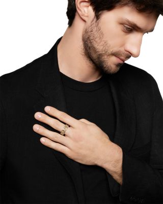 Men's Curb Chain Band Ring in 18K Yellow Gold with Diamonds, 8mm