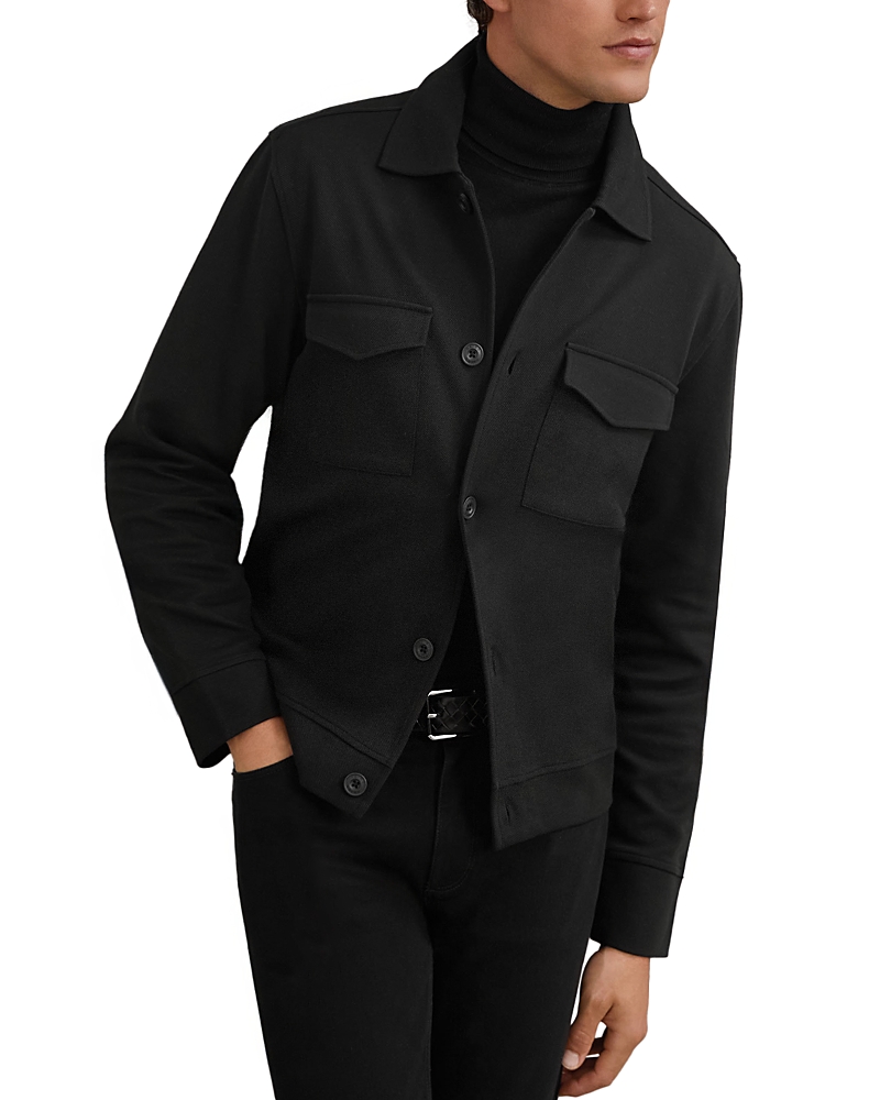 Reiss Finley Twill Button Front Overshirt In Black
