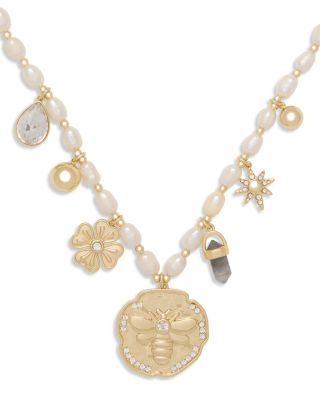 Stone Charm Jewelry Freshwater Pearl & Stone Dangle Charm Necklace, 16-18"