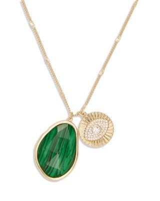Stone Charm Jewelry Green Stone & Crystal Evil Eye Charm Pendant Necklace, 16"-18"