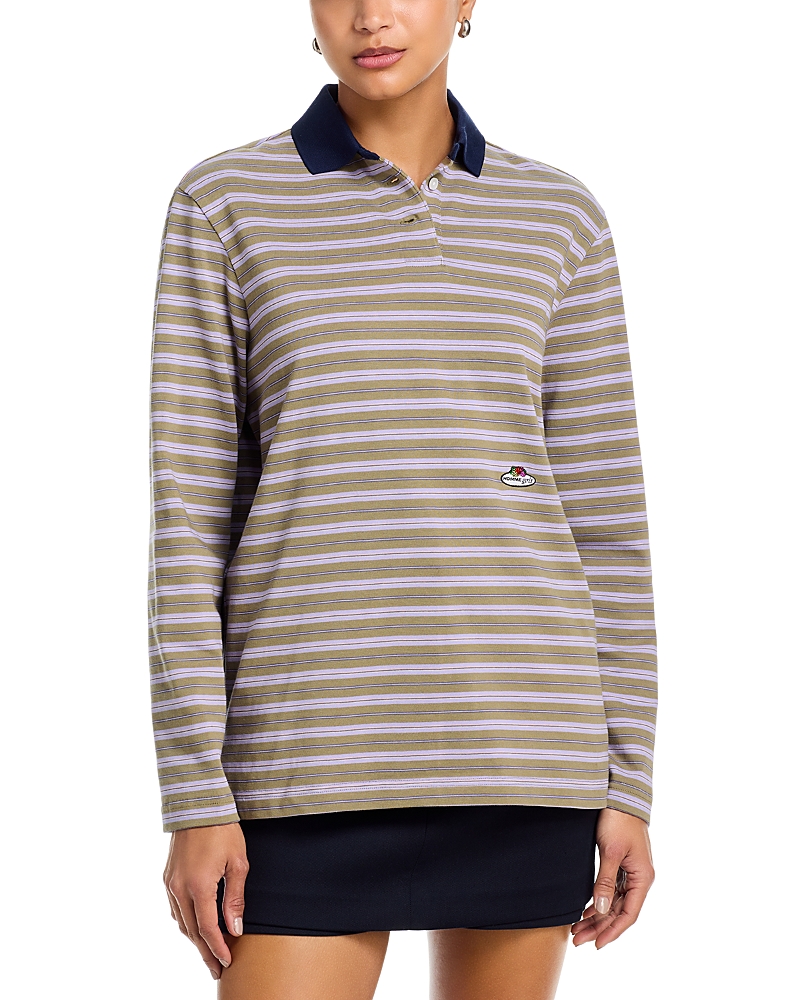 Hommegirls Striped Long Sleeve Polo In Purple