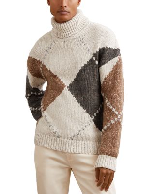 Kennedy Relaxed Fit Roll Neck Argyle Sweater