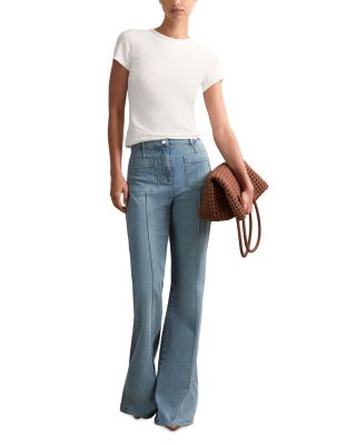 Petite Sakura High Rise Flare Leg Patch Pocket Jeans in Light Blue