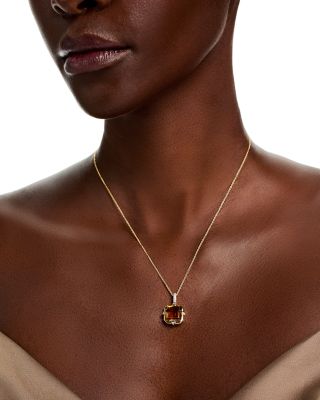 Citrine & Diamond Pendant Necklace in 14K Yellow Gold, 18"