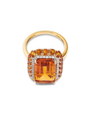 Citrine & Diamond Halo Ring in 14K Yellow Gold