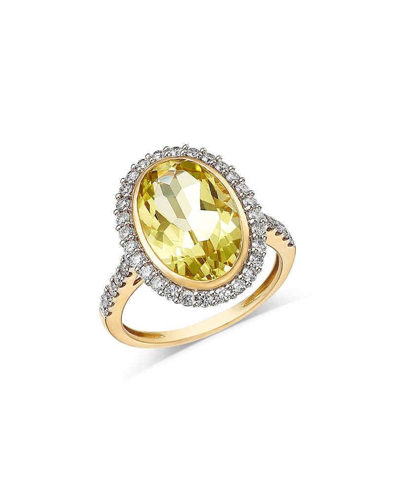 Bloomingdale's Fine Collection Lemon Quartz & Diamond Halo Ring In 14k Yellow Gold In Gold