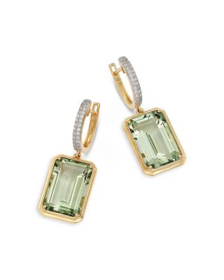 Prasiolite & Diamond Drop Earrings in 14K Yellow Gold