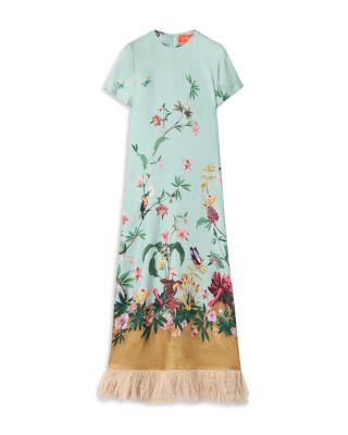 Silk Feather Trim Dress
