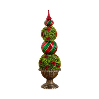Pre-Lit Artificial Christmas Ornament Boxwood 3' Topiary Tree with Warm White LED Lights