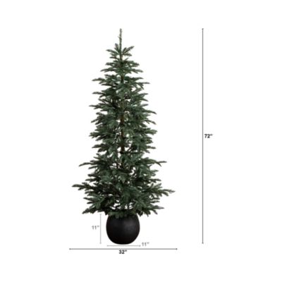 Pre-Lit Artificial Pine 6' Christmas Tree in Round Planter with Warm White LED Lights