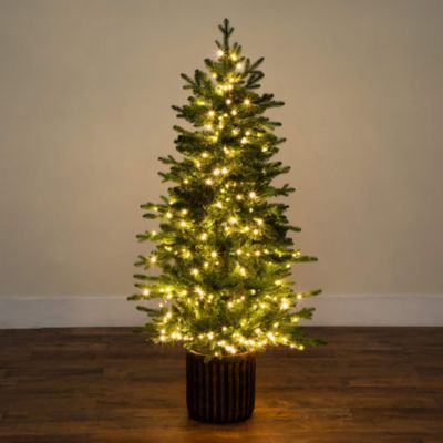 Pre-Lit Artificial 4.5&#39; Christmas Tree in Decorative Planter with Clear LED Lights