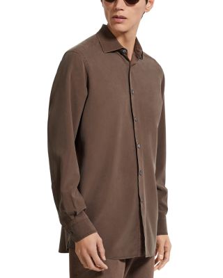 Long Sleeve Button Front Silk Shirt