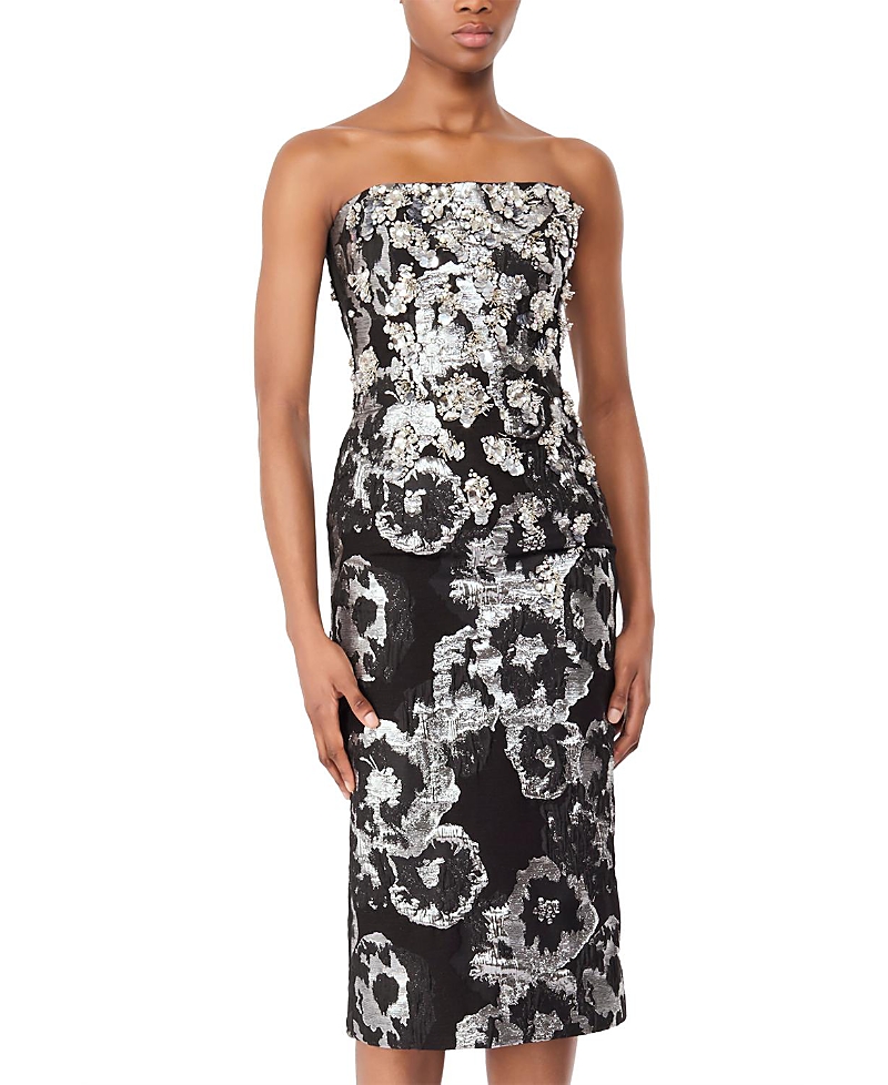Jenny Packham Lotus Floral-print Embellished Midi Dress In Black
