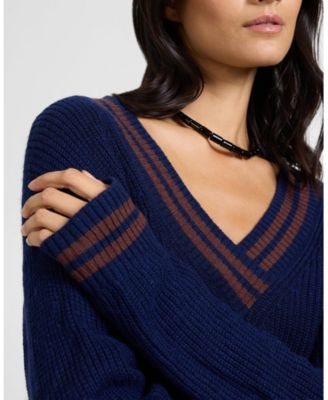  Deep V-neck Varsity Pullover Sweater