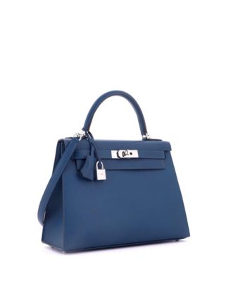 Kelly 28 Handbag Blue Madame with Palladium Hardware