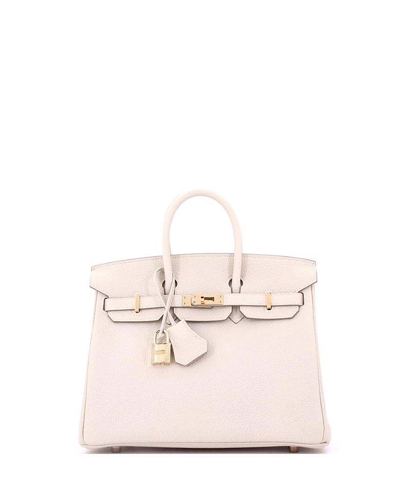 Pre-owned Pre-owned Hermes  Hermes Birkin 25 Handbag Light Togo With Rose Gold Hardware In White